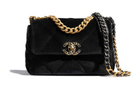 CHANEL 19Bag Laced Velvet Shoulder Bag Crossbody Bag Small Size Women's Black