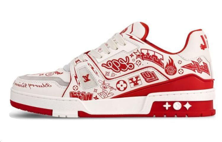 LOUIS VUITTON Trainer Low-Top Skateboard Shoes Unisex White Red Graffiti