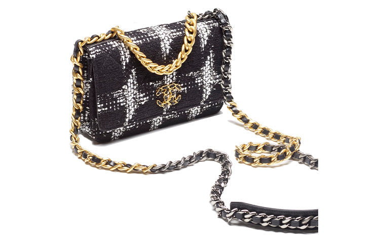CHANEL 19BagWOC Wool Tweed Wealth Bag Shoulder Bag Crossbody Bag Women's Black White