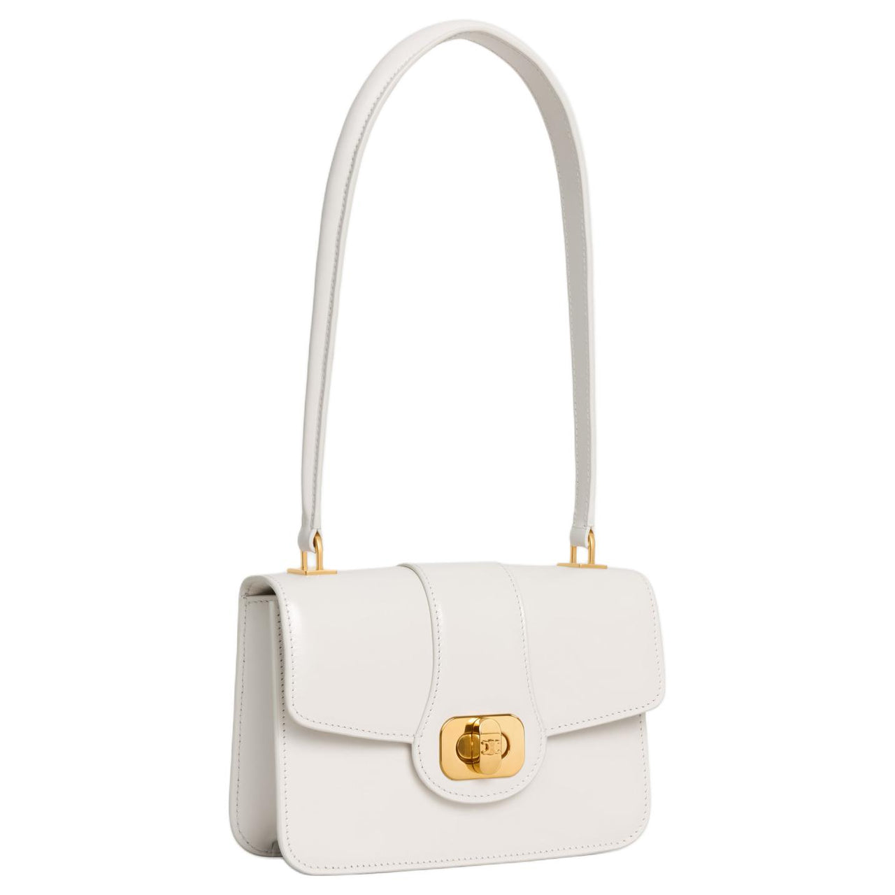 CELINE Cow Leather Shoulder Bag Women's Ecru