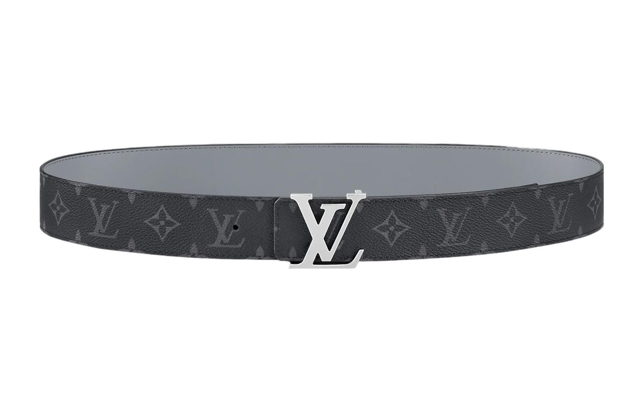 LOUIS VUITTON Cow Leather Leather Belts Men's Black/Gray Width: 4cm