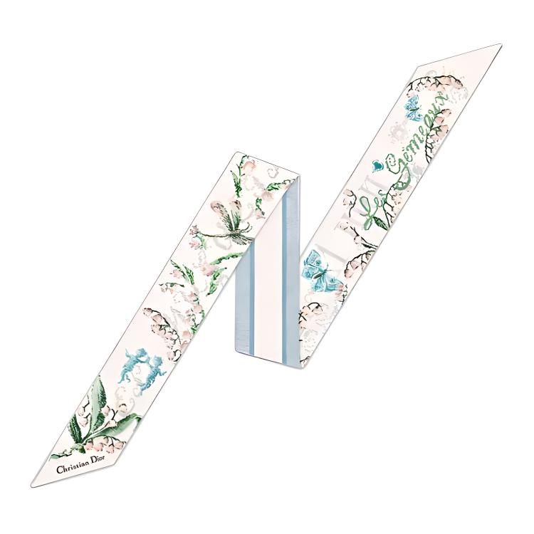 DIOR Mulberry Silk Scarves Women's Light Blue