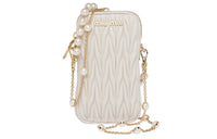 MIU MIU Matelassé Sheepskin Cell Phone Pouch Shoulder Bag Crossbody Bag Mini Women's White