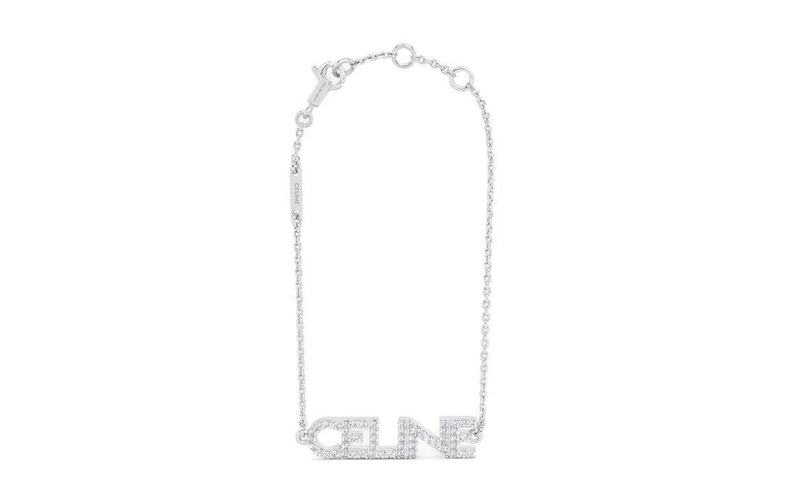 CELINE Brass Crystal Rhinestone Bracelets Women's Silver