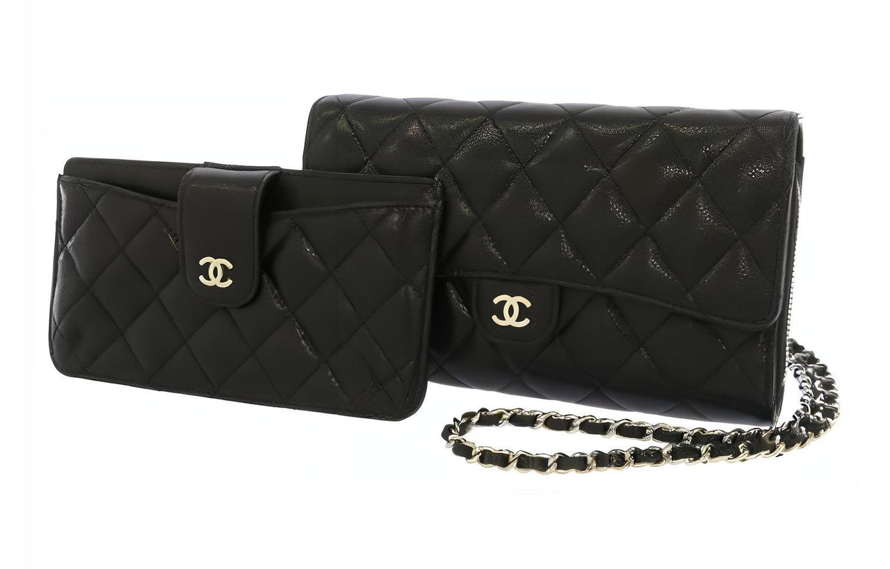 CHANEL Cow Leather Crossbody Bag Coin Purse Women's Black