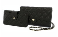 CHANEL Cow Leather Crossbody Bag Coin Purse Women's Black