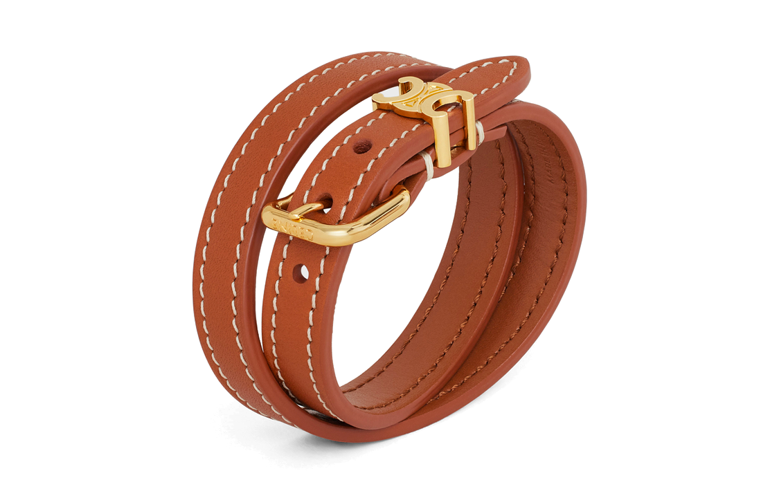 CELINE Les Cuirs CELINE Double Bracelet In Calfskin And Brass With Gold Finish