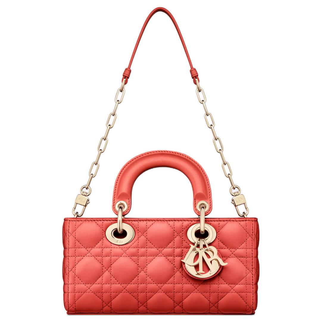 DIOR Lady D Joy Lambskin Lady Dior Bag, Shoulder Bag, Crossbody Bag, Handbag Trumpets Women's Coral
