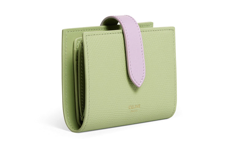 CELINE Grained Calfskin Wallet Trumpets Women's Sage Gray/Lilac Purple