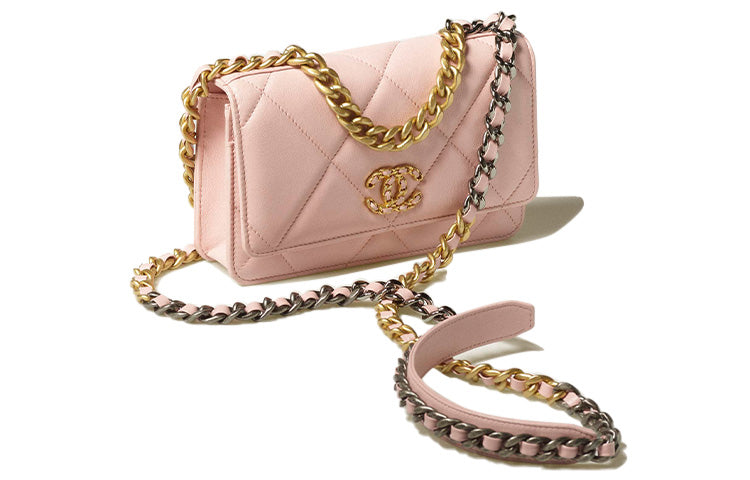 CHANEL 19BagWOC Sheepskin Shoulder Bag, Crossbody Bag Regular Women's Light Pink