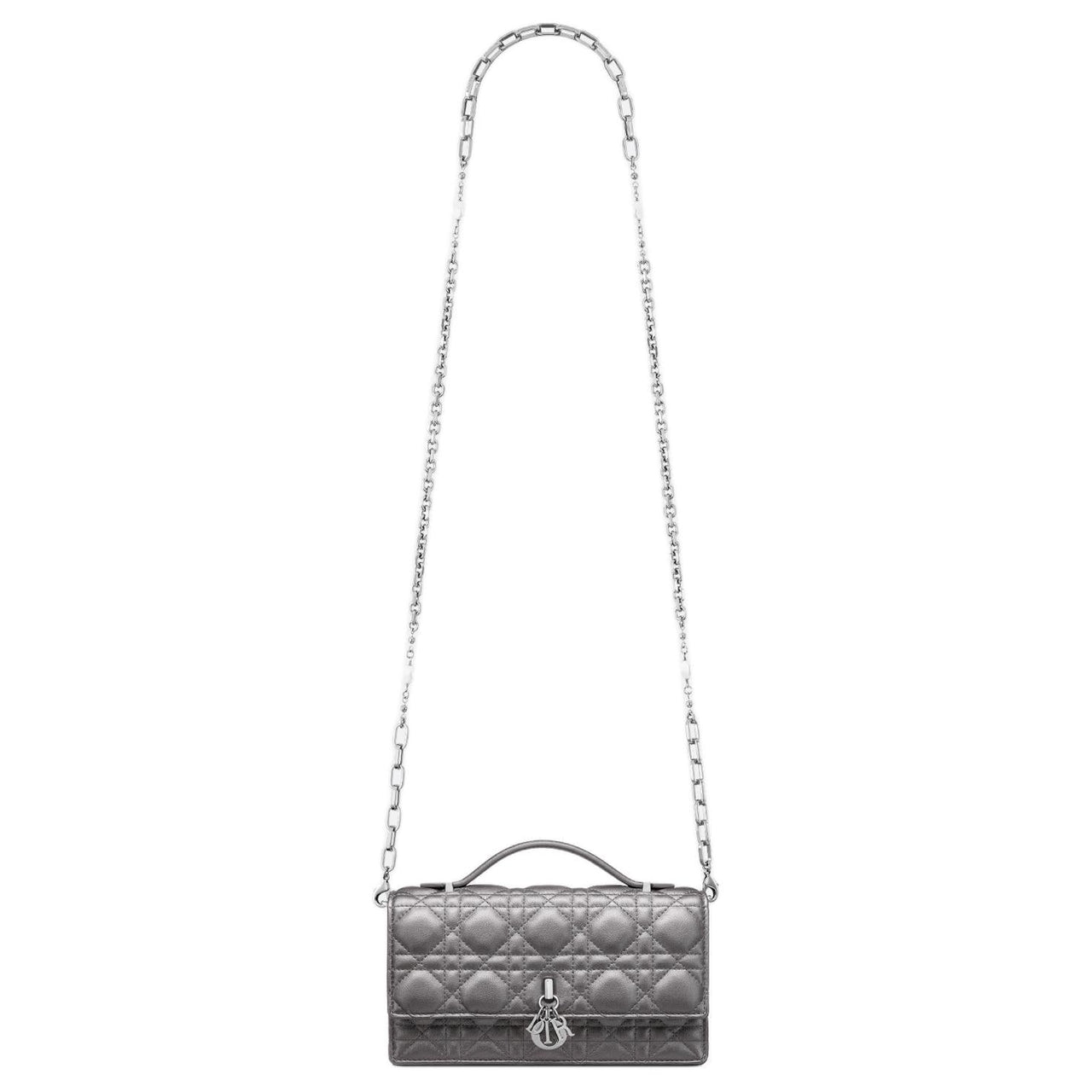 DIOR Calfskin Shoulder Bag Crossbody Bag Handbag Mini Women's Metal Silver