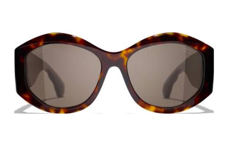 CHANEL Acetate Irregular Shape Sunglasses Women's Tortoiseshell