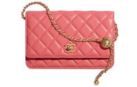 CHANEL Little Golden Ball Sheepskin Shoulder Bag Women's Coral