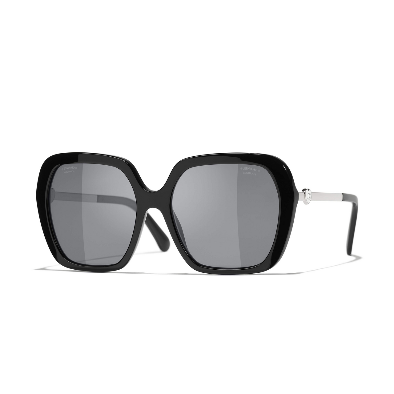 CHANEL Acetate Metal Acetate Square Sunglasses Unisex Black Silver