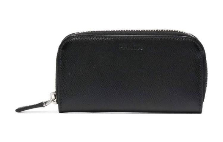PRADA Cross-Stitch Leather Keychain Key Pouch Men's Black