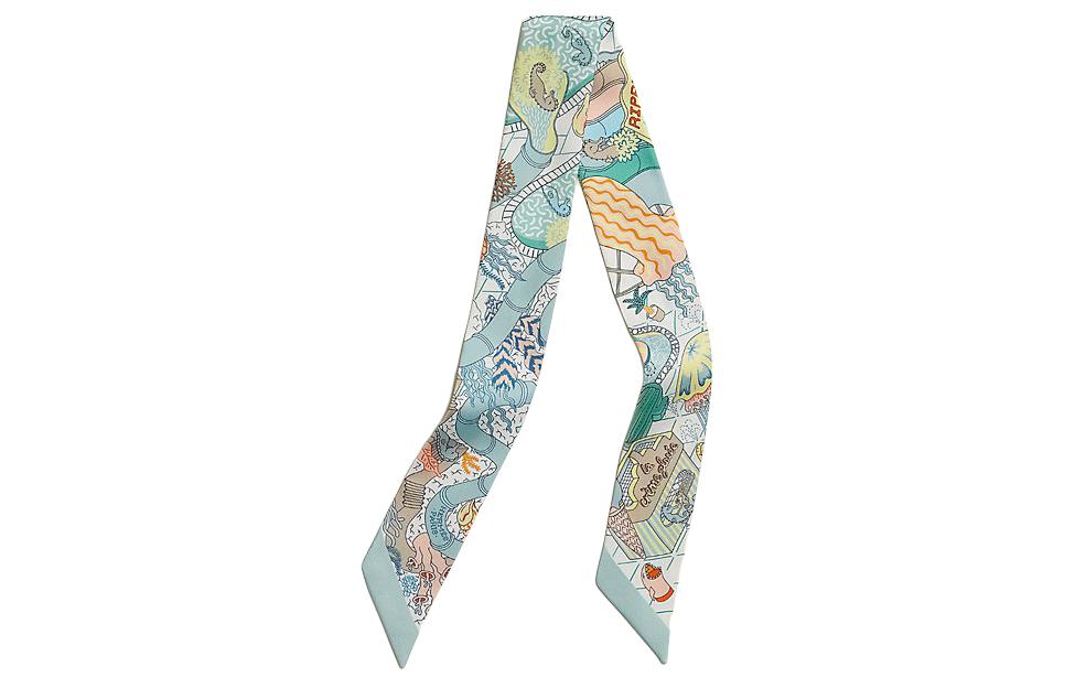 HERMES Mulberry Silk Silk Scarves Unisex Cyan