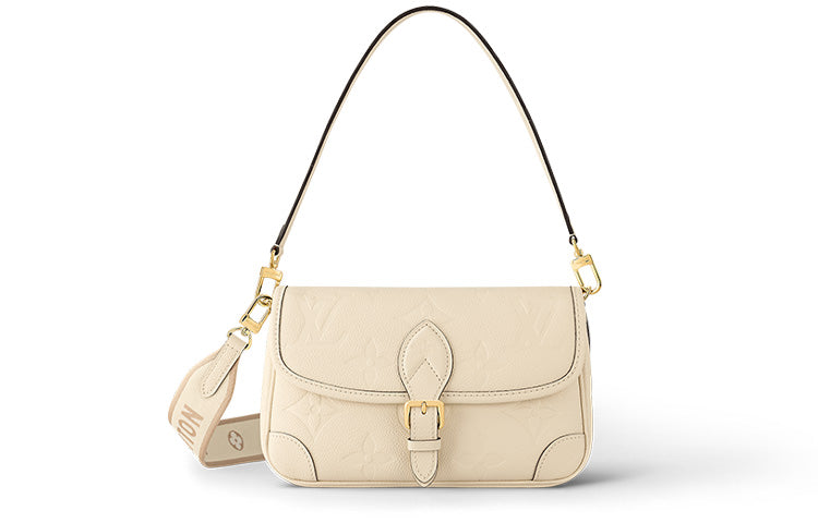 LOUIS VUITTON Diane Grained Cow Leather Baguette Bag Crossbody Bag Handbag Shoulder Bag Women's Beige