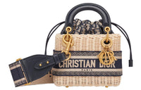 DIOR Lady Dior Wicker Woven Detachable Embroidery Wide Strap Shoulder Bag, Crossbody Bag, Handbag Mini Women's Ecru