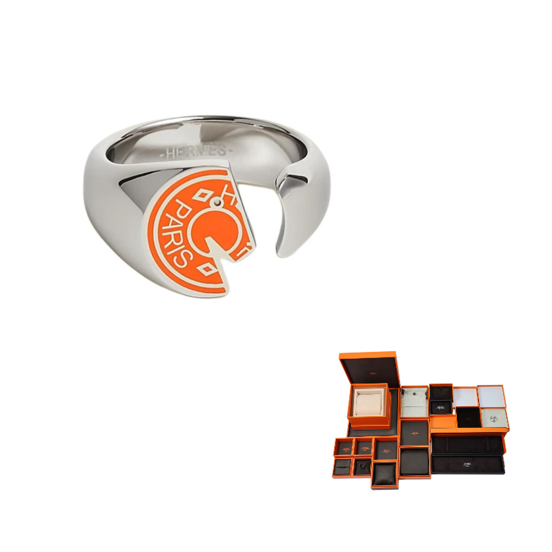 HERMES Stainless Steel Rings Unisex Orange