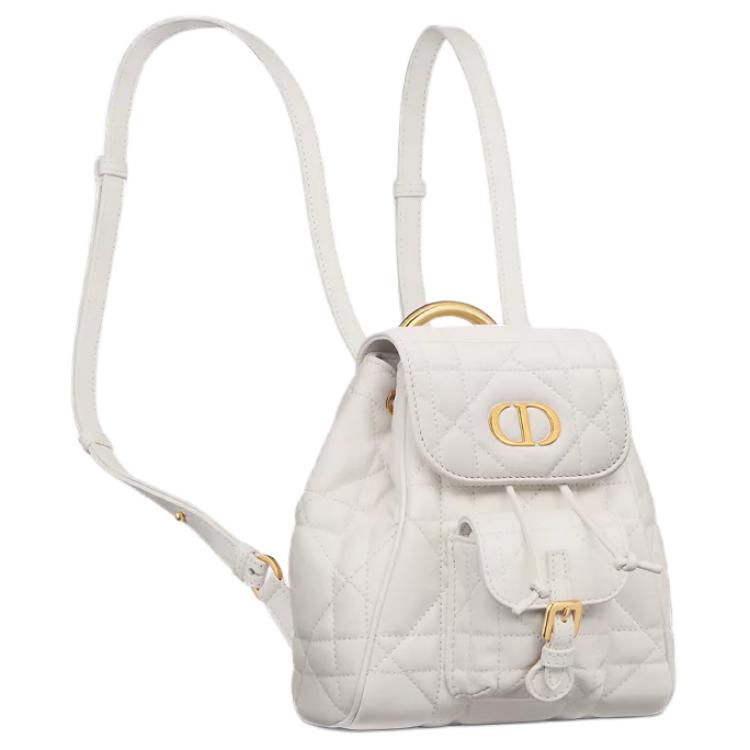 DIOR Caro Sheepskin Cow Leather Patchwork Backpack Small Size Women's White
