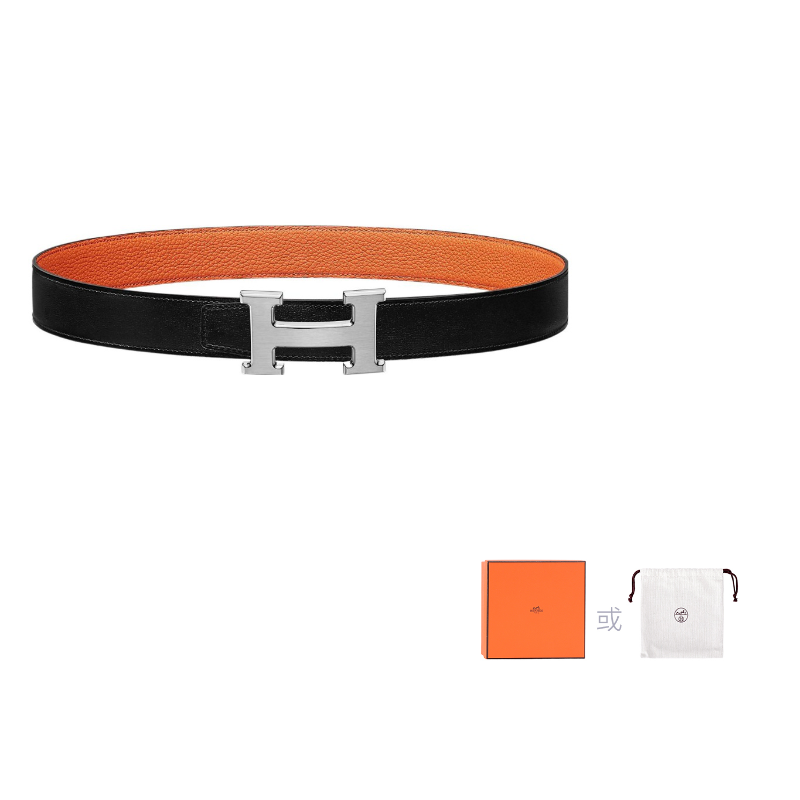 HERMES Togo Calfskin Double Sided Leather Belt Leather Belts Women's Black Width  3.2cm