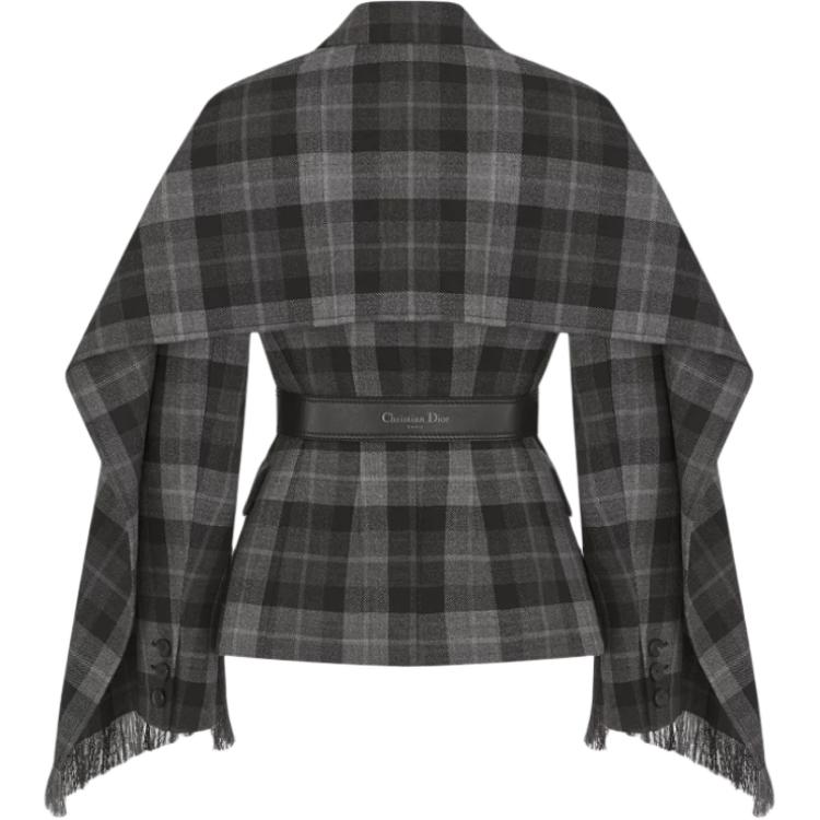 DIOR Checkered Belted Removable Scarf Jacket