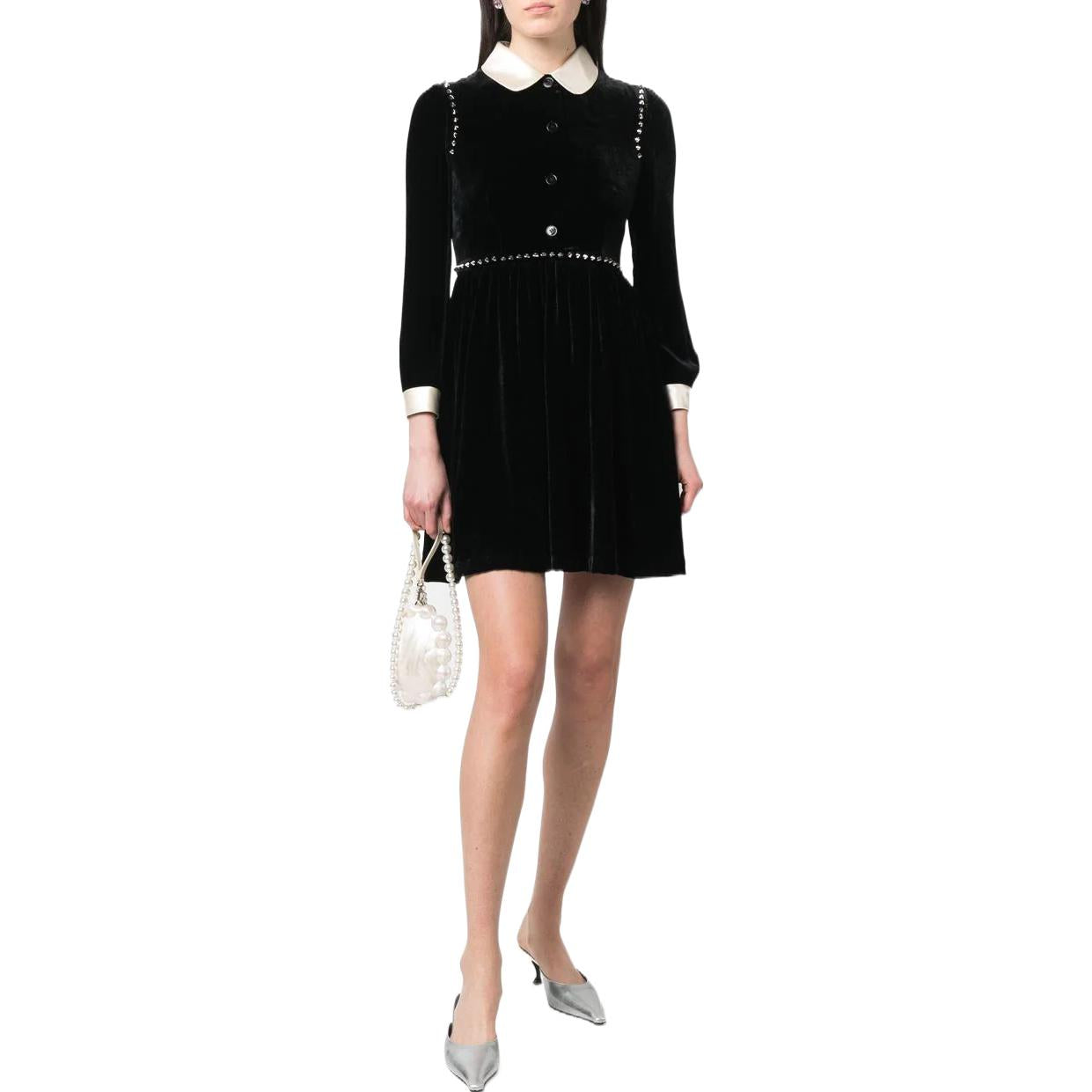 MIU MIU SS22 Long Sleeved Dress Women's Black