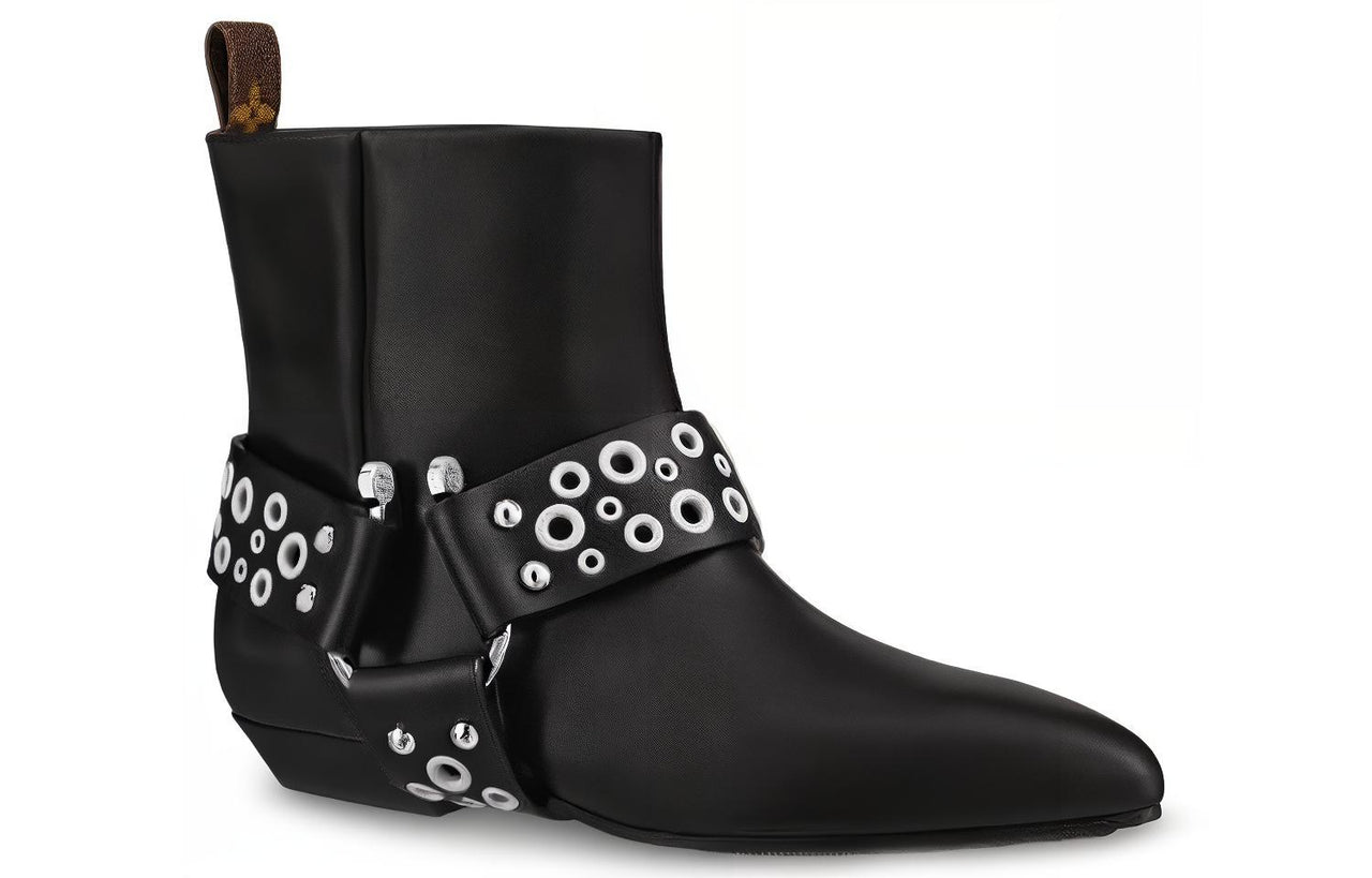 LOUIS VUITTON Rhapsody Ankle Boots 'Black With Silver Belt' Women's