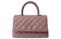 CHANEL Coco Handle Litchi Grain Cow Leather Handbag, Shoulder Bag, Crossbody Bag Small Size Women's Smoke Pink