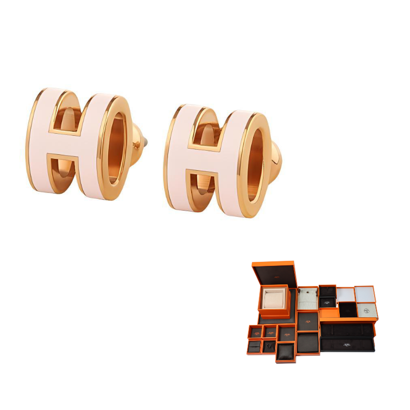 HERMES Gold-Plated Stud Earrings Women's