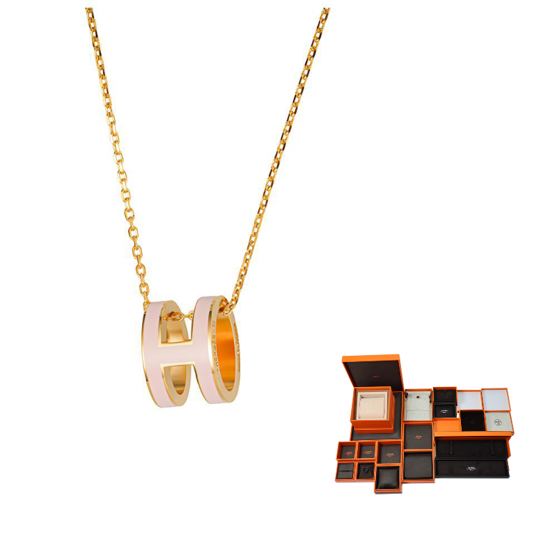 HERMES POP H Collection Alloy Necklaces Women's Candy Pink