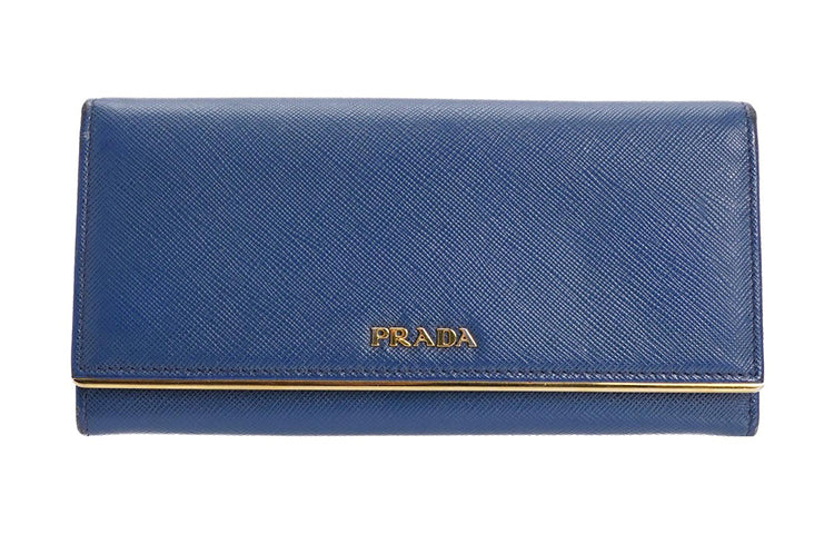 PRADA Saffiano Cross-Stitch Leather Wallet Unisex Cornflower Blue