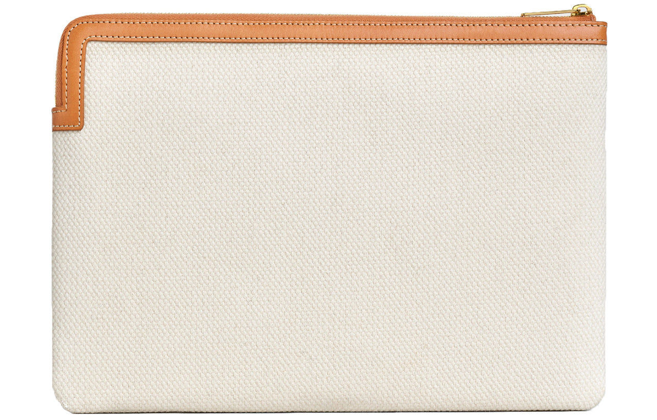 CELINE Calfskin With Cotton Clutch Small Size Women's White