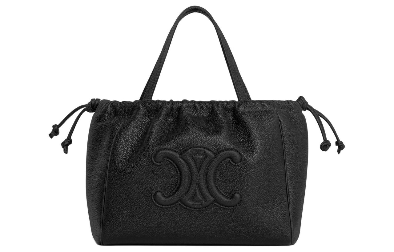 CELINE Cabas Grained Calfskin Shoulder Bag Crossbody Bag Handbag Small Size Women's Black