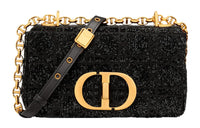 DIOR Caro Micro Pearl Embroidery Cannage Cotton Fabric Shoulder Bag, Crossbody Bag Small Size Women's Black