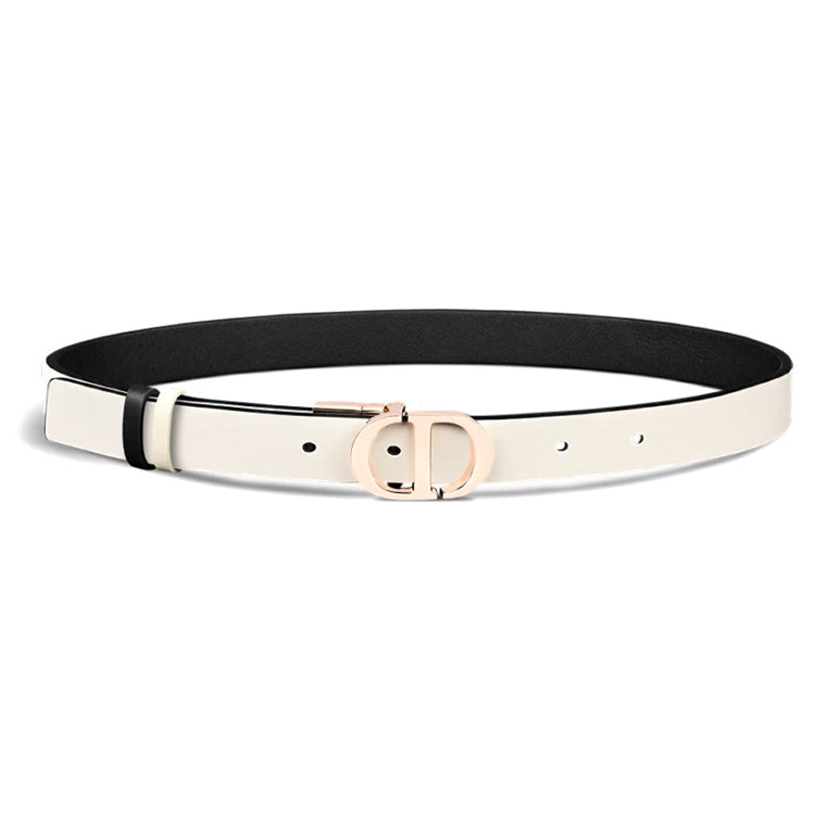 DIOR Calfskin, Brass Leather Belts Women's Black/White Width 2CM
