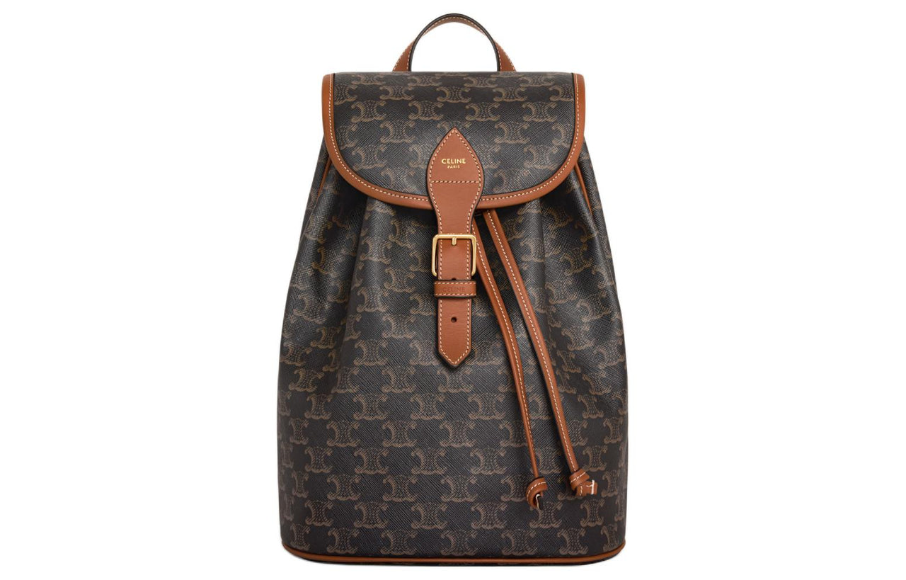 CELINE Cow Leather Backpack Medium Size Women's Tawny