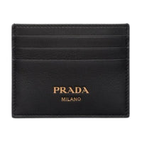 PRADA Leather Card Holder Women's Black