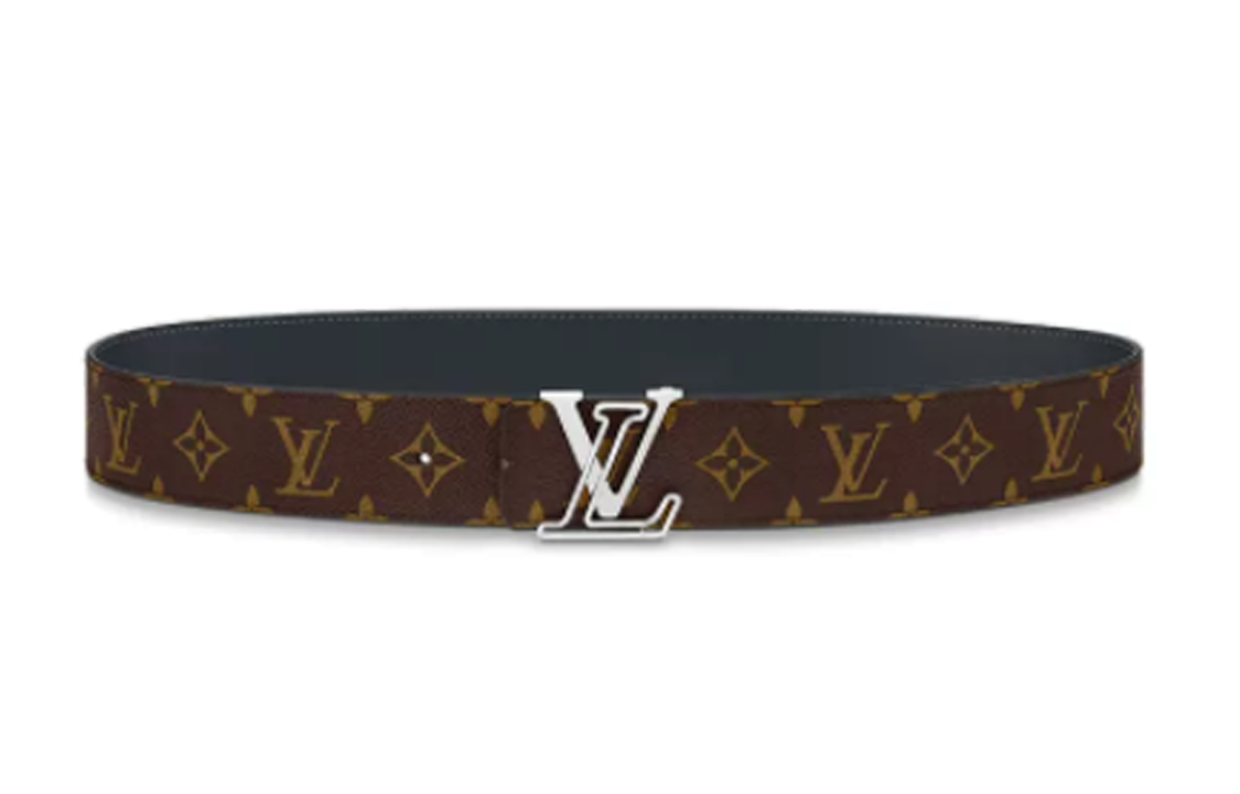 LOUIS VUITTON Double-Sided Cut-Out Logo Smooth Buckle Cow Leather Leather Belts Men's Brown Width: 4cm