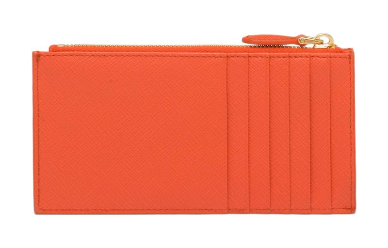 PRADA Saffiano Leather Card Holder Women's Orange