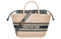 DIOR Oblique Printed Fabric With Wicker Accents Shoulder Bag Crossbody Bag Handbag Women's Natural