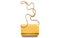 CHANEL Calfskin Patent Leather Shoulder Bag Crossbody Bag Wallet Women's Yellow