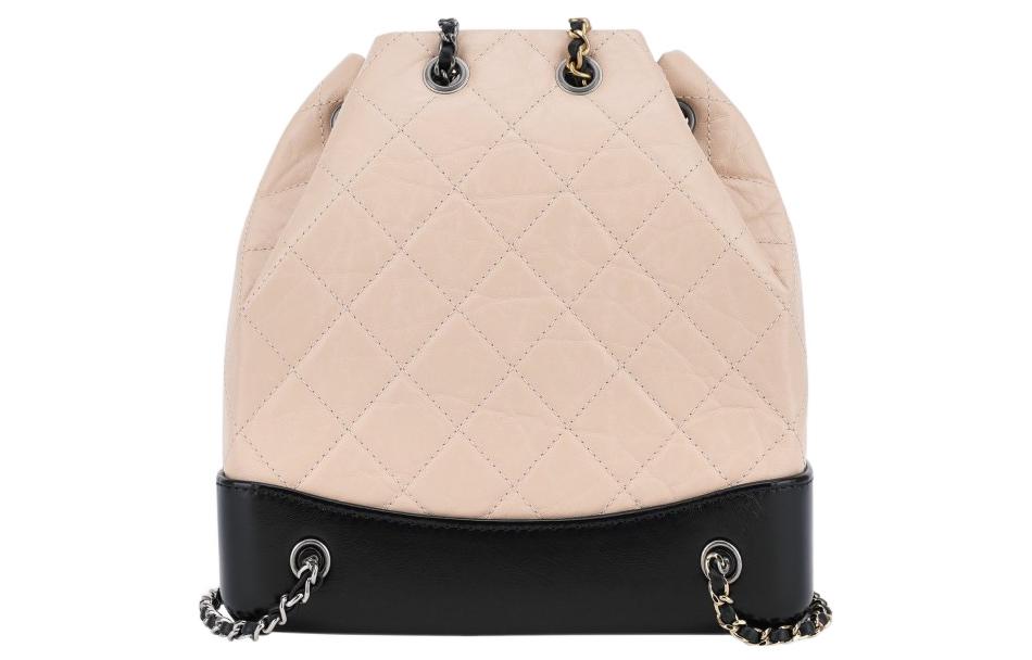 CHANEL Gabrielle Calfskin Backpack Women's Beige/Black