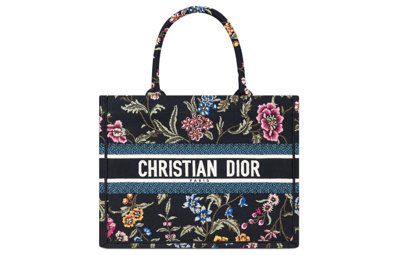DIOR BookTote Embroidery Tote Bag Shopping Bag Handbag Medium Size Women's Black/Multicolor