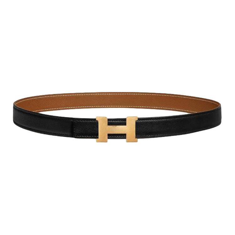 HERMES Gold-Plated Leather Belts Women's Black Width 2.4CM