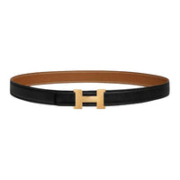 HERMES Gold-Plated Leather Belts Women's Black Width 2.4CM
