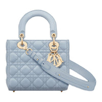 DIOR Lambskin Tote Bag Shopping Bag Shoulder Bag Crossbody Bag Handbag Small Size Women's Blue