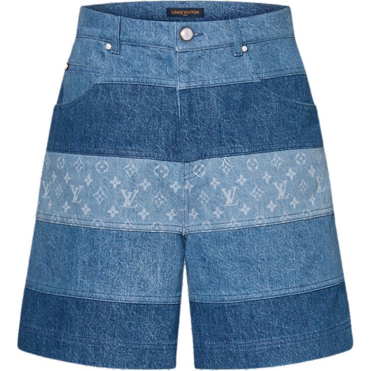 LOUIS VUITTON Striped Patchwork Denim Shorts
