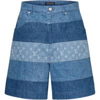 LOUIS VUITTON Striped Patchwork Denim Shorts
