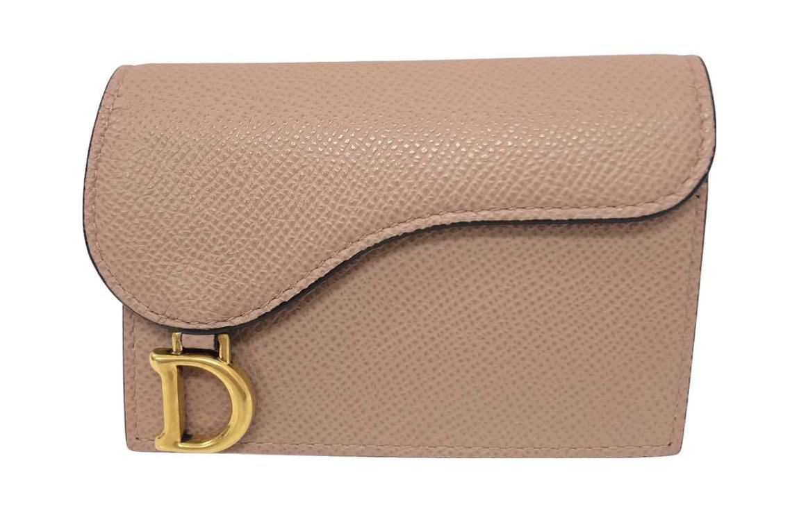 DIOR Saddle Grain Cow Leather Saddle Bag Card Holder Women's Crimson/Light Umber